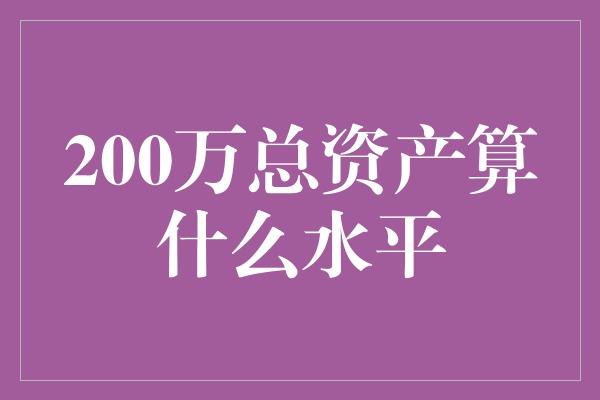 200万总资产算什么水平