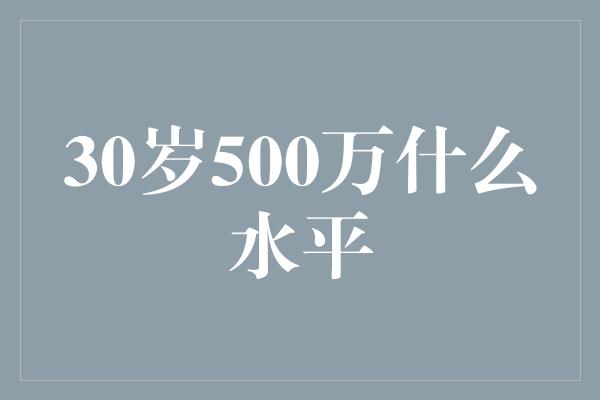 30岁500万什么水平