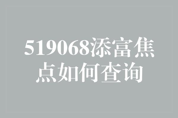 519068添富焦点如何查询