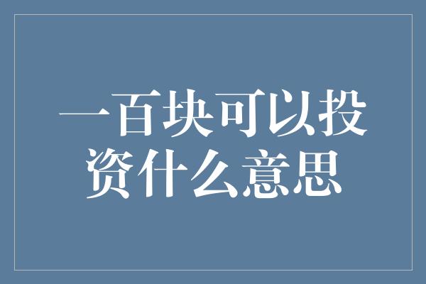 一百块可以投资什么意思