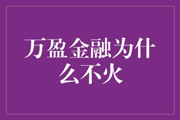 万盈金融为什么不火