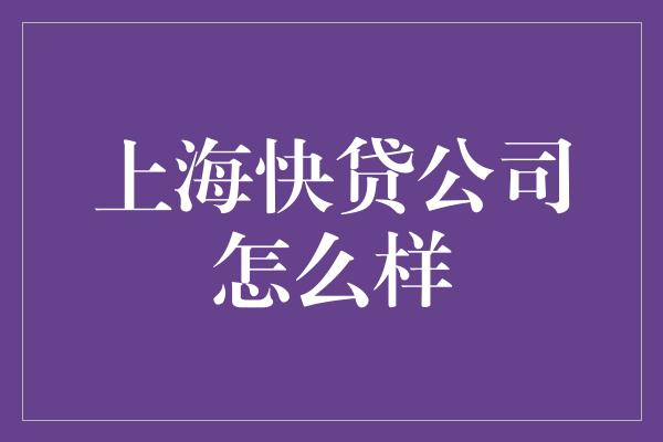 上海快贷公司怎么样