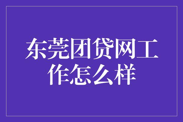 东莞团贷网工作怎么样