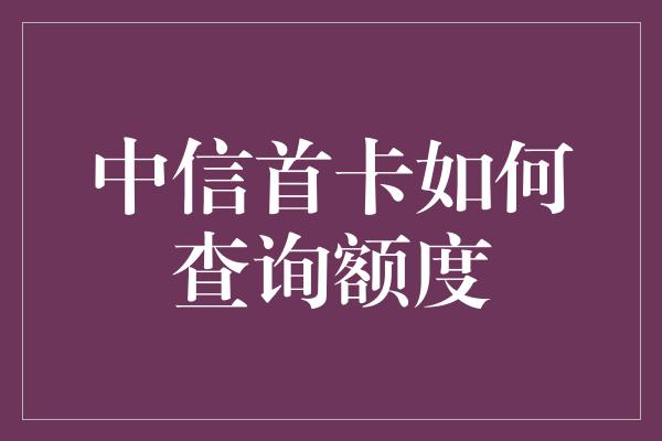 中信首卡如何查询额度