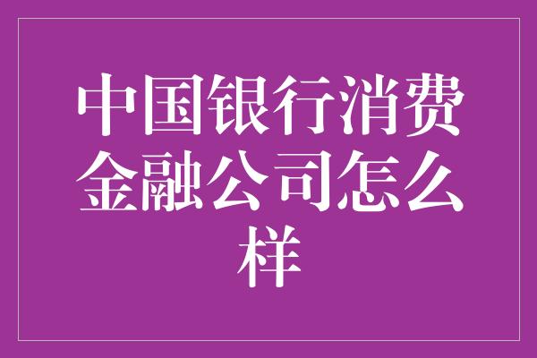 中国银行消费金融公司怎么样