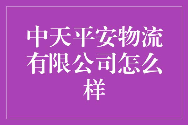 中天平安物流有限公司怎么样