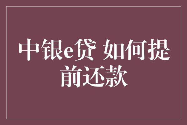 中银e贷 如何提前还款