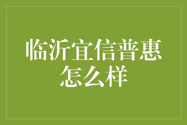 临沂宜信普惠怎么样