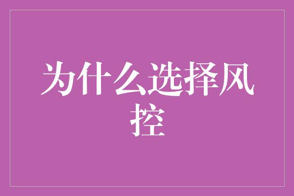 为什么选择风控