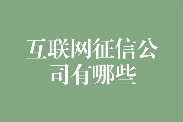 互联网征信公司有哪些