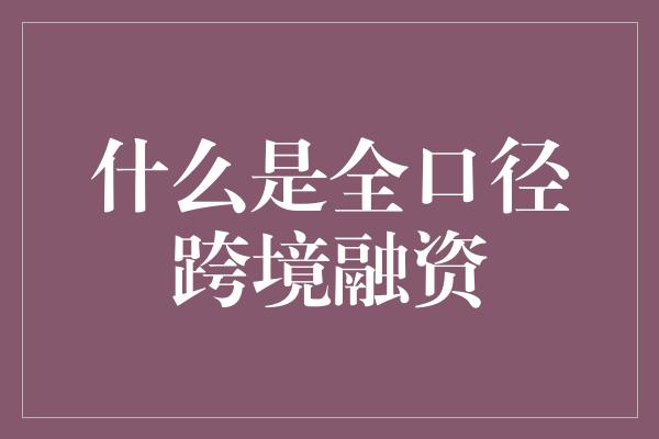 什么是全口径跨境融资