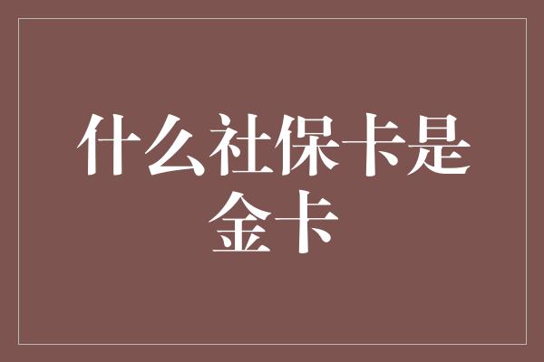 什么社保卡是金卡