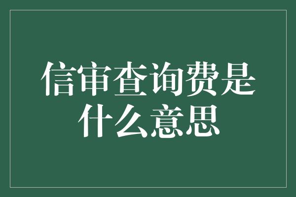 信审查询费是什么意思