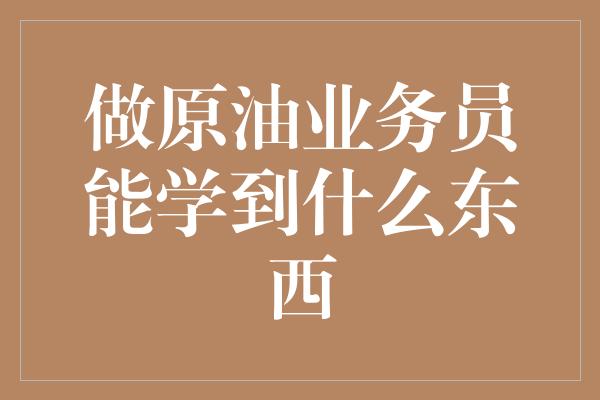 做原油业务员能学到什么东西