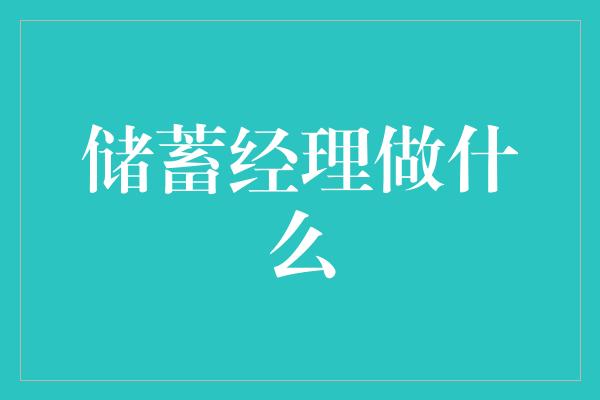 储蓄经理做什么