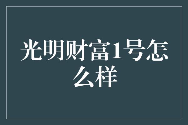 光明财富1号怎么样