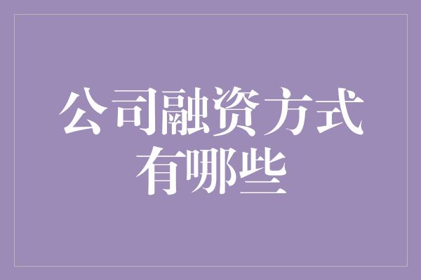 公司融资方式有哪些