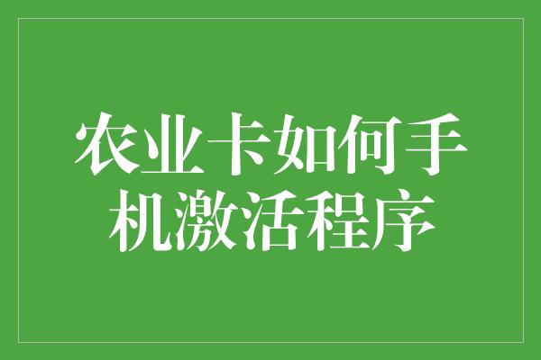 农业卡如何手机激活程序