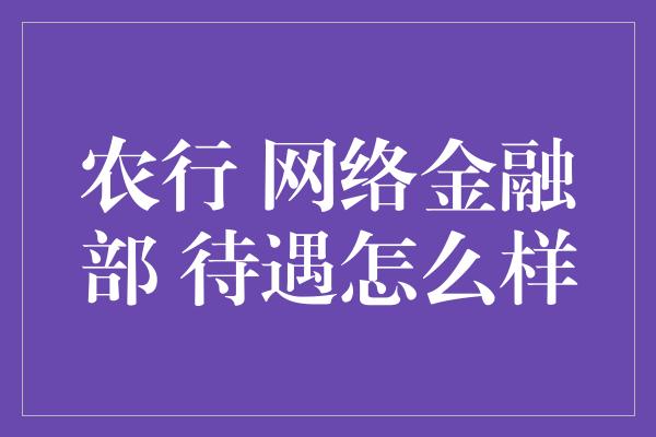 农行 网络金融部 待遇怎么样