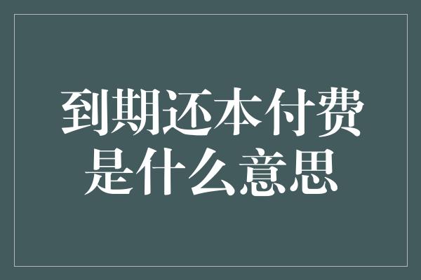 到期还本付费是什么意思