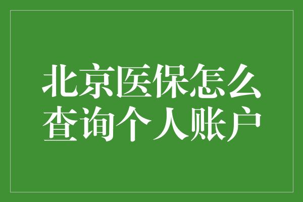 北京医保怎么查询个人账户