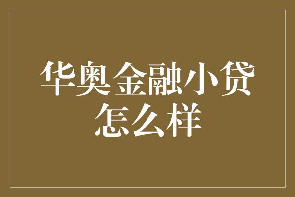 华奥金融小贷怎么样