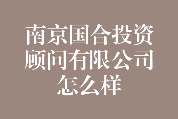 南京国合投资顾问有限公司怎么样