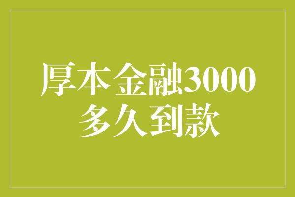 厚本金融3000多久到款