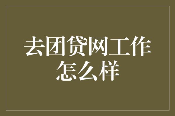 去团贷网工作怎么样