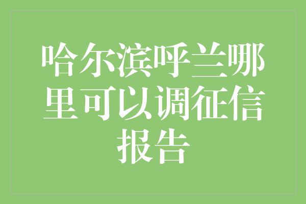 哈尔滨呼兰哪里可以调征信报告