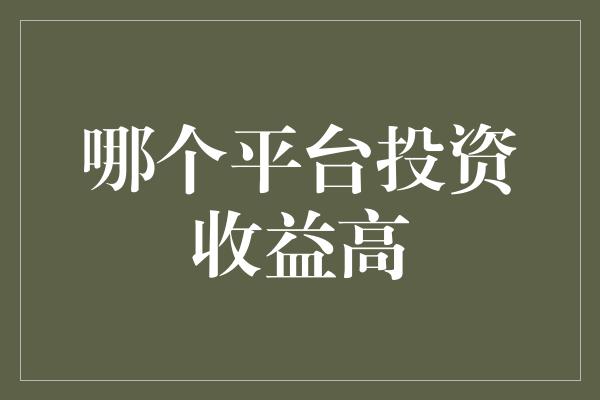 哪个平台投资收益高