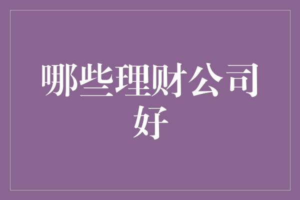 哪些理财公司好