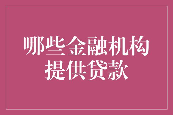 哪些金融机构提供贷款