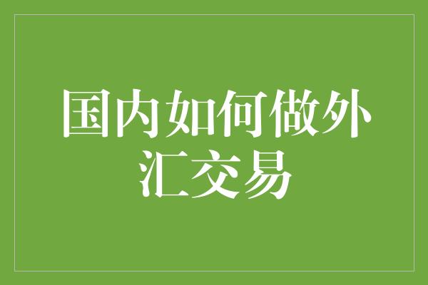 国内如何做外汇交易