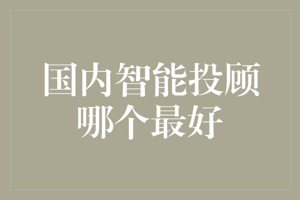 国内智能投顾哪个最好