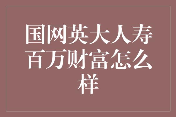 国网英大人寿百万财富怎么样