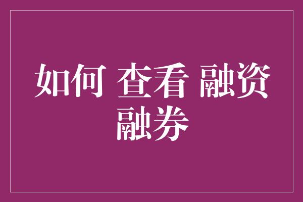 如何 查看 融资融券