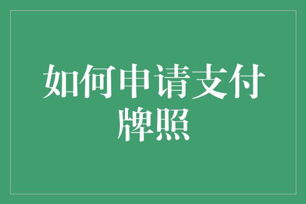 如何申请支付牌照