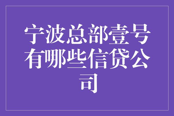 宁波总部壹号有哪些信贷公司