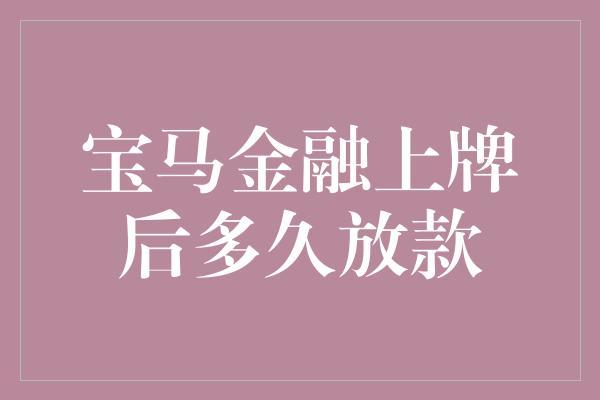 宝马金融上牌后多久放款