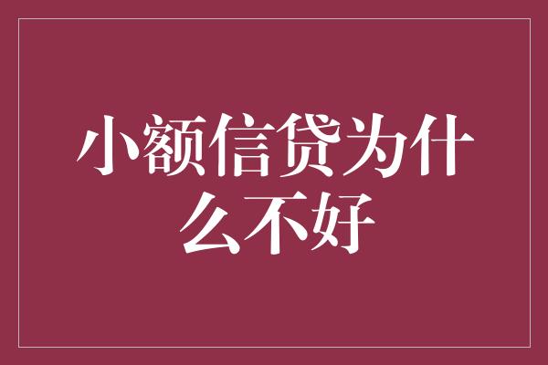 小额信贷为什么不好