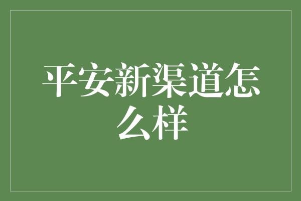 平安新渠道怎么样