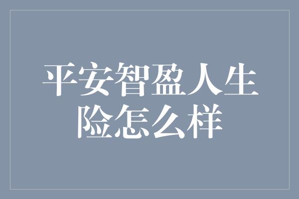 平安智盈人生险怎么样