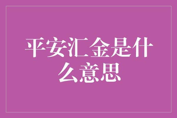 平安汇金是什么意思