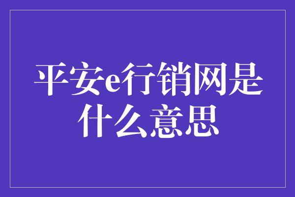 平安e行销网是什么意思