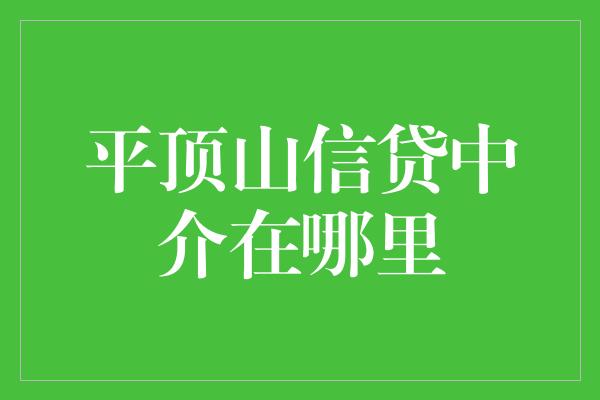 平顶山信贷中介在哪里