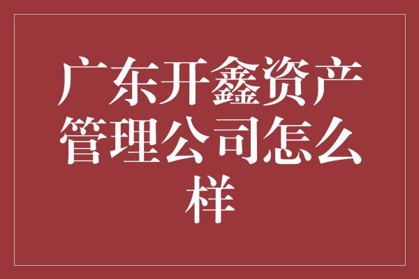 广东开鑫资产管理公司怎么样