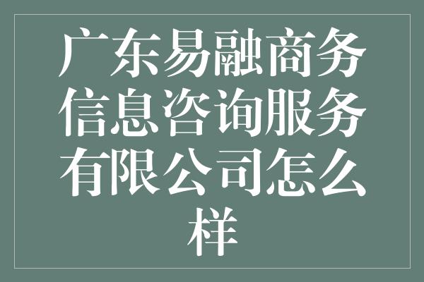 广东易融商务信息咨询服务有限公司怎么样