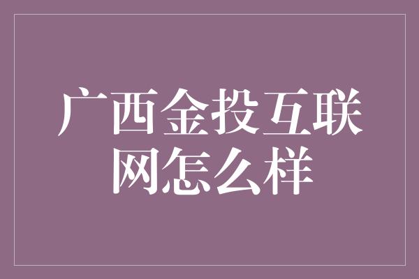 广西金投互联网怎么样