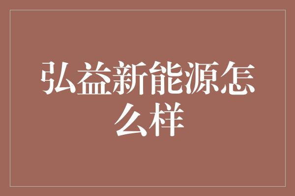 弘益新能源怎么样